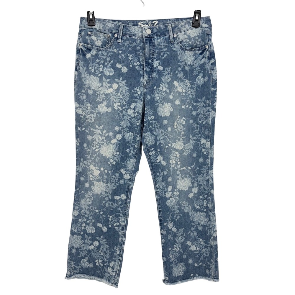 Seven7 Jeans Floral Print High Rise‎ Kick Flare Raw Hem Boho 14 Garden Party